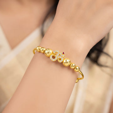 PRAO Bracelet Anti-Tarnish Om Motif Crystal Bangle With Textured Beads (Adjustable Size)