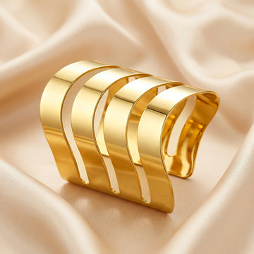 PRAO Bracelet Anti-Tarnish Wave Statement Cuff (Adjustable Size)