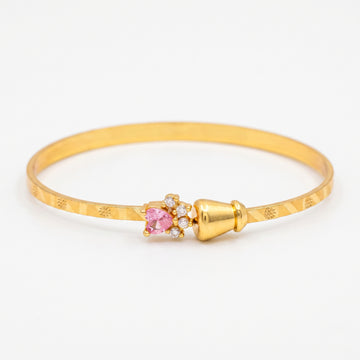 PRAO Bracelet Anti-Tarnish Open-Front Heart Stone And Crystal Cluster Bangle (Adjustable Size)