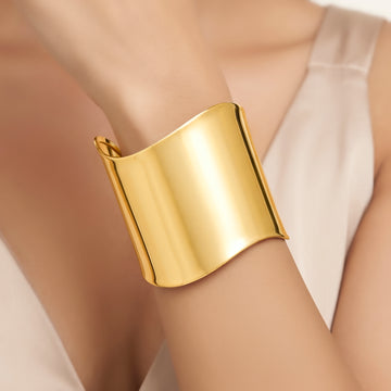 PRAO Bracelet Anti-Tarnish High-Polish Open Cuff (Adjustable Size)