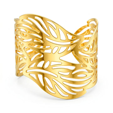 PRAO Bracelet Anti-Tarnish Botanical Cutout Cuff (Adjustable Size)