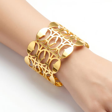 PRAO Bracelet Anti-Tarnish Geometric Open-Work Wide Cuff (Adjustable Size)
