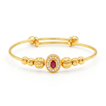 PRAO Bracelet Anti-Tarnish Oval Ruby And Crystal Bangle With Textured Beads (Adjustable Size)