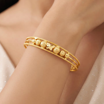 PRAO Bracelet Anti-Tarnish Double-Band Butterfly Motif Bangle With Textured Beads (Adjustable Size)