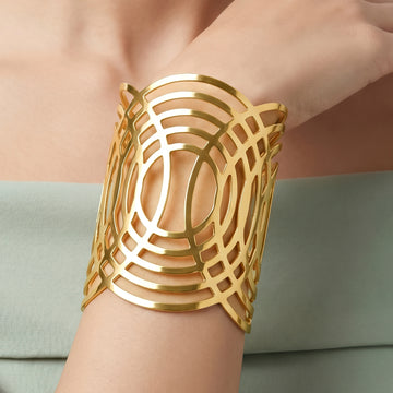 PRAO Bracelet Anti-Tarnish Geometric Lattice Cuff (Adjustable Size)