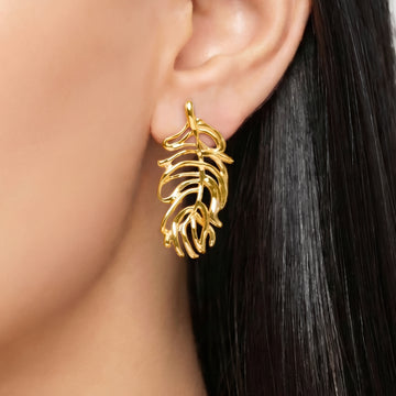 PRAO Earrings Anti-Tarnish Leaf-Shaped Statement
