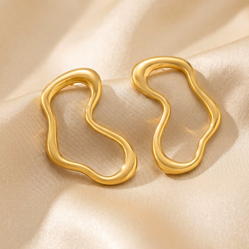 PRAO Earrings Anti-Tarnish Abstract Wavy Hoops