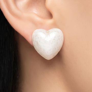 PRAO Earrings Anti-Tarnish White Iridescent Heart Studs