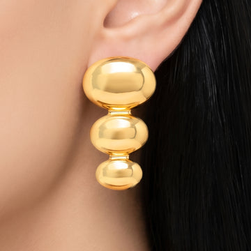 PRAO Earrings Anti-Tarnish Tiered Oval Drop