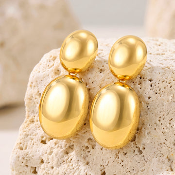 PRAO Earrings Anti-Tarnish Double-Drop Oval