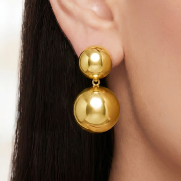 PRAO Earrings Anti-Tarnish Double Ball Drop