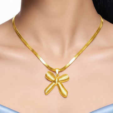 PRAO Necklace Anti-Tarnish Textured Bow Pendant Snake Chain