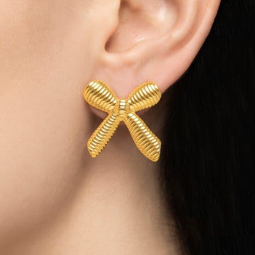 PRAO Earrings Anti-Tarnish Textured Bow Statement