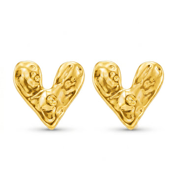 PRAO Earrings Anti-Tarnish Textured Heart Statement