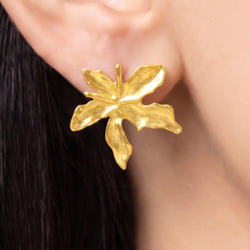 PRAO Earrings Anti-Tarnish Textured Floral Statement