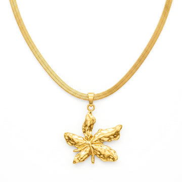 PRAO Necklace Anti-Tarnish Textured Floral Pendant