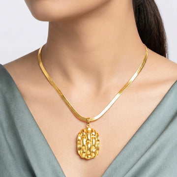PRAO Necklace Anti-Tarnish Lattice Pendant Herringbone