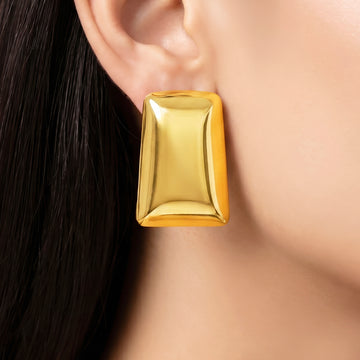 PRAO Earrings Anti-Tarnish Rectangular Metallic Statement