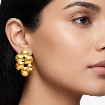 PRAO Earrings Anti-Tarnish Puffy Abstract Flower Statement