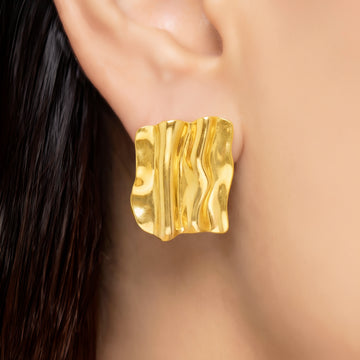 PRAO Earrings Anti-Tarnish Wavy Rectangle