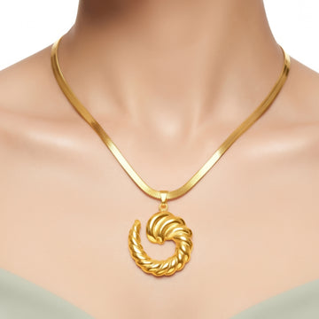 PRAO Necklace Anti-Tarnish Swirl Crescent Pendant Herringbone