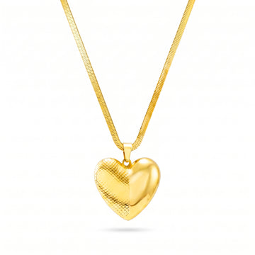PRAO Necklace Anti-Tarnish Polished Heart Pendant Herringbone