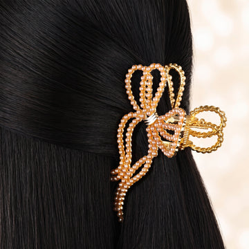 PRAO Hair Claw Clip Anti-Tarnish Beaded Bow