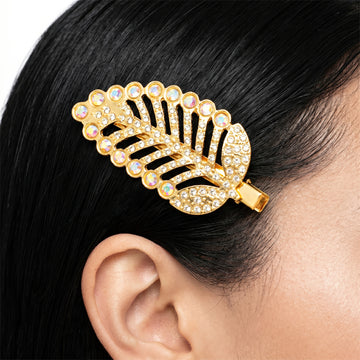 PRAO Hair Clip Anti-Tarnish Rhinestone Leaf Hair Barrette