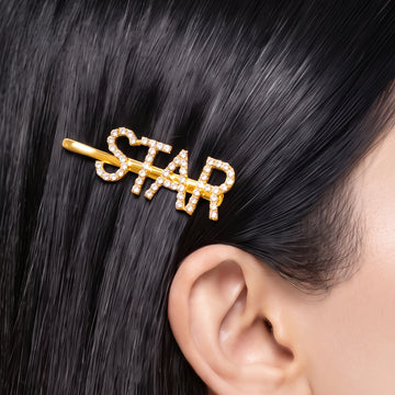 PRAO Hair Clip Anti-Tarnish Gold-Tone "STAR" Rhinestone