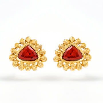 PRAO Earrings Anti-Tarnish Dark Red Triangular Stone Studs