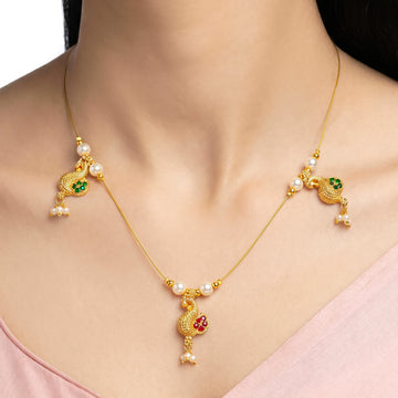 PRAO Necklace Anti-Tarnish Traditional Pearl & Charm