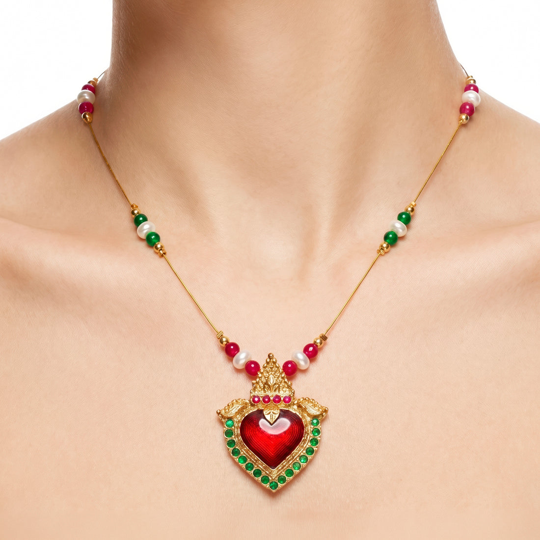 PRAO Necklace Anti-Tarnish Traditional Sacred Heart Pendant