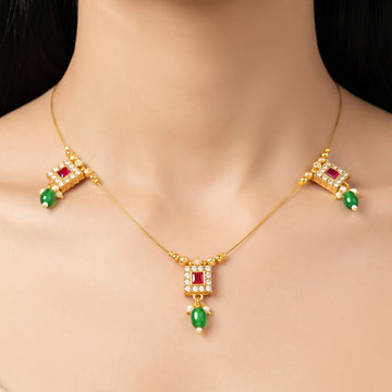 PRAO Necklace Anti-Tarnish Three Square Pendant Chain