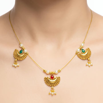PRAO Necklace Anti-Tarnish Three Crescent Pendant Chain