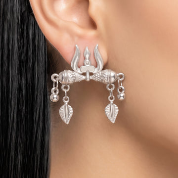 PRAO Earrings Anti-Tarnish Oxidised Trishul And Damru Dangles With Leaf Charms