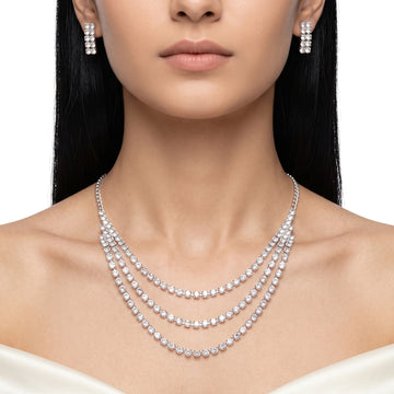 PRAO Necklace Anti-Tarnish Three-Layer Rhinestone Set With Earrings
