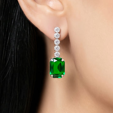 PRAO Earrings Anti-Tarnish Emerald Rectangular Crystal Dangles
