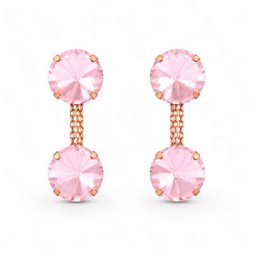 PRAO Earrings Anti-Tarnish Rose Pink Round Crystal Dangles