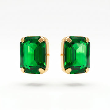 PRAO Earrings Anti-Tarnish Emerald Rectangle Crystal Studs