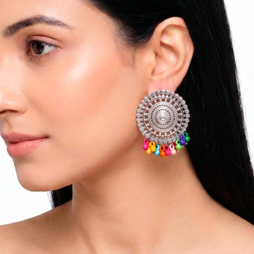 PRAO Earrings Anti-Tarnish Ethnic Statement With Colorful Acrylic Ghungroo Hangings