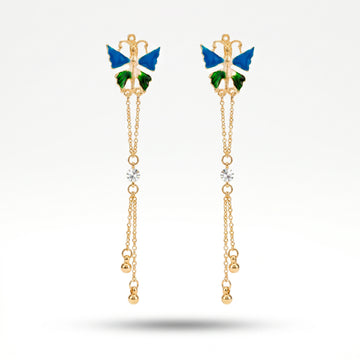 PRAO Earrings Anti-Tarnish Enamel Butterfly Dangles With Chain Tassels