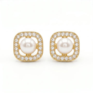 PRAO Earrings Anti-Tarnish Minimalist Square AD And Pearl Studded