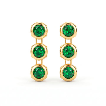 PRAO Earrings Anti-Tarnish Triple-Drop Emerald Green Crystal