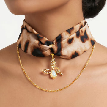 PRAO Necklace-Cum-Bracelet Anti-Tarnish Leopard-Print Silk Wrap With Butterfly Charm
