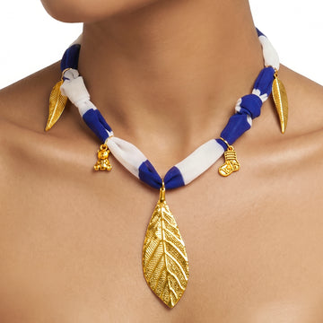 PRAO Necklace Cum Bracelet Premium Striped Fabric With Anti-Tarnish Charms