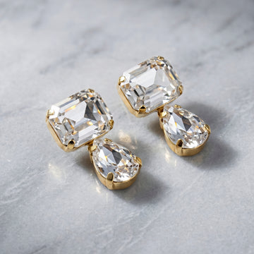 PRAO Earrings Anti-Tarnish Emerald-Cut Crystal And Teardrop Dangle Studs