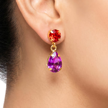 PRAO Earrings Anti-Tarnish Orange And Purple Crystal Dangles