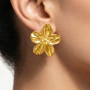 PRAO Earrings Anti-Tarnish Plumeria Flower Statement Studs