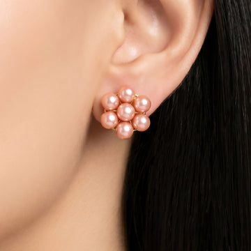 PRAO Earrings Anti-Tarnish Floral Brown Pearl Studs