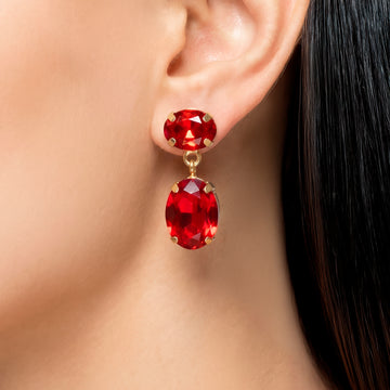 PRAO Earrings Anti-Tarnish Ruby Red Crystal Dangles